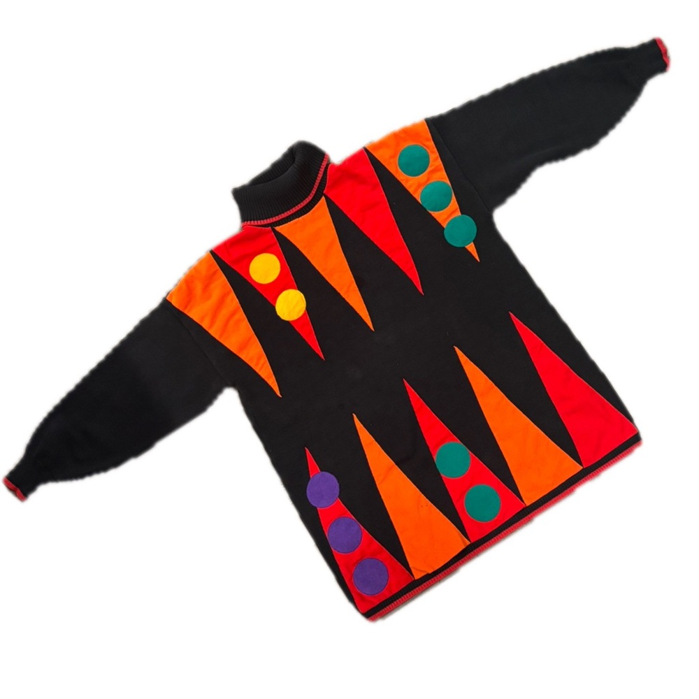 Arion Vintage Geometric Pattern Turtleneck Black Sweater